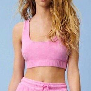 Zara Pink Scoop Neck Terry Cloth Crop Top Women’s Size Small